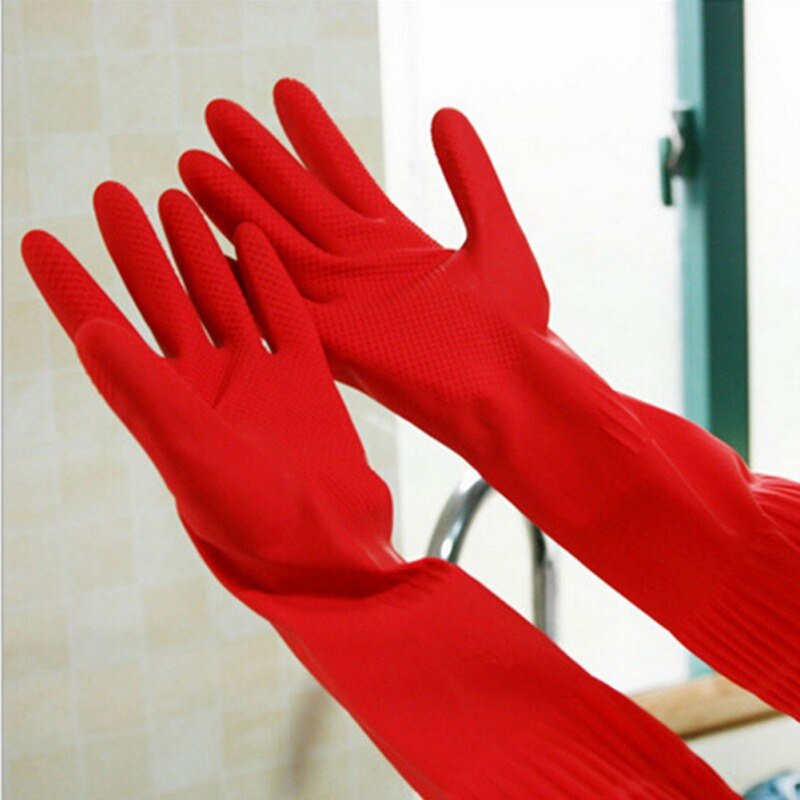 1 Paar Huishouden Keuken Afwassen Reinigen Waterdichte Lange Mouwen Latex Handschoenen