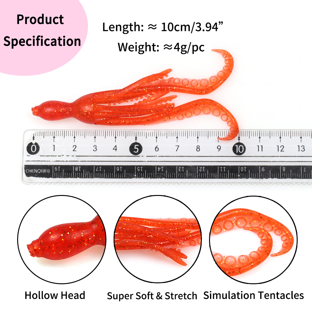 ELLLV 5 uds 10cm/4g cebo de calamar pulpo Fluo pargo de agua salada Pesca señuelo suave Material TPR Kabura Pesca Wobbler aparejos de Pesca