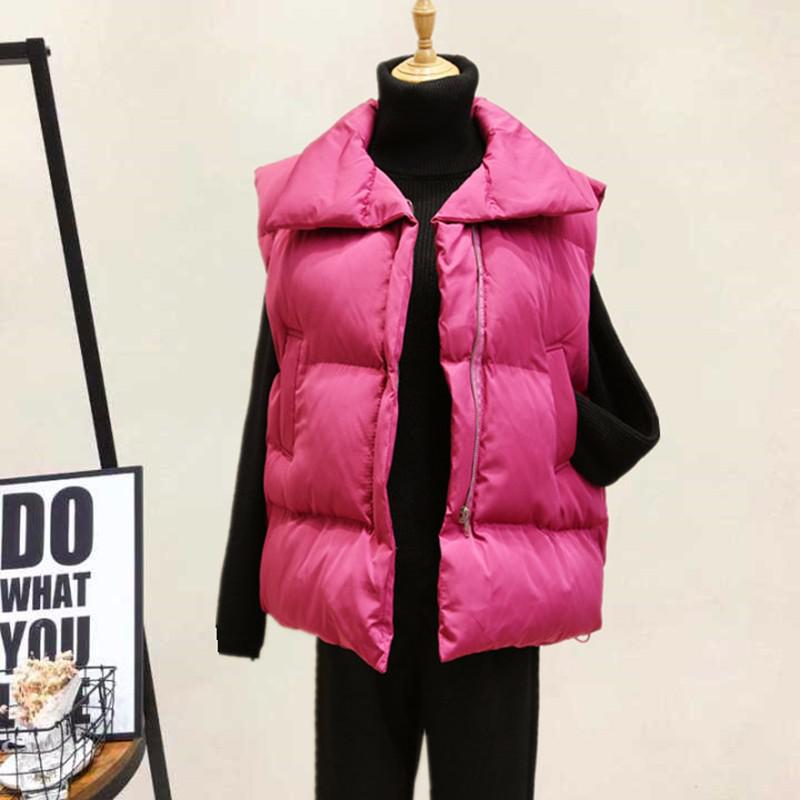 Lusumily winter 2022 varm vest kvinder ærmeløs jakke let varm vest dunvest kvindelig ærmeløs frakke tyk vest top: Fuchsia / Xl