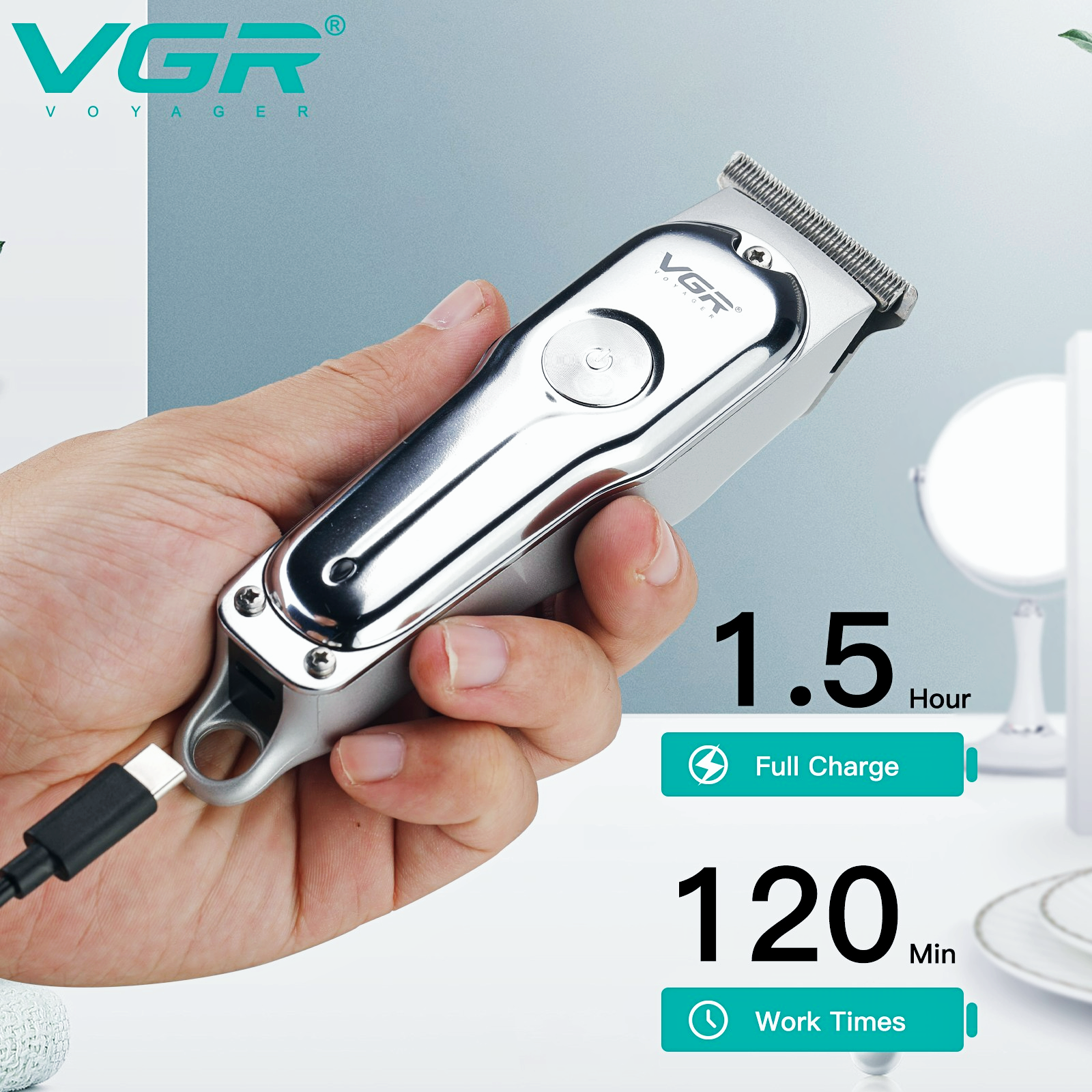 VGR Haarschneidemaschine Schnurlos Haartrimmer Haarspange Elektrisch Haarschneidemaschine T-Klinge Haarschneidemaschine für Herren V-071