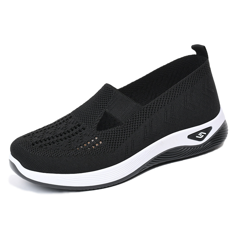 Vrouwen Wiggen Sneakers Schoenen Slip Op Flats Mannen Loafers Ademend Mesh Running Sneakers Dames Sportschoenen: Black / 37