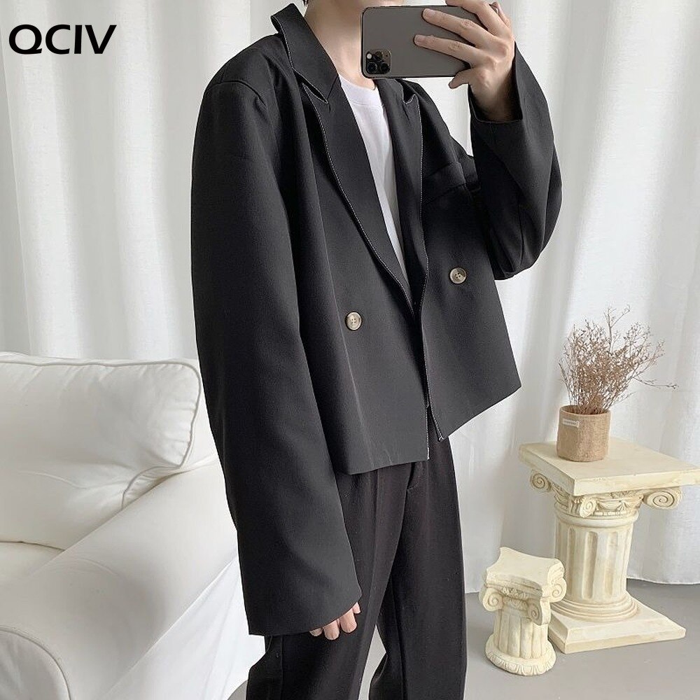 Autumn Short Blazer Men's Solid Color Business Casual Dress Jacket Men Streetwear Loose Korean Style Suit Jacket Mens