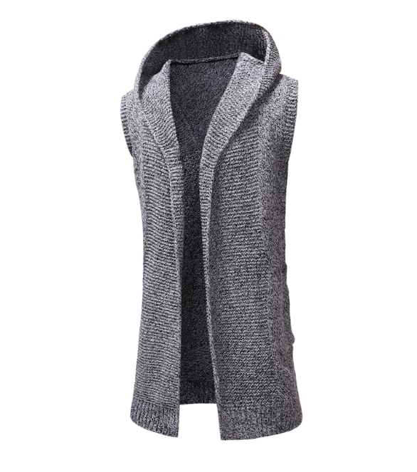 Men's Cotton Hooded Vest Solid Slim Fit Sleeveless Autumn Spring Warm Long Clothes Knitted Wool Sweaters Casual Male Jackets: Light Grey / XL