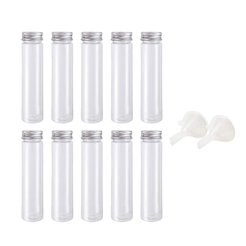 12 Stuks Platte Bodem Plastic Clear Reageerbuizen Met Schroefdop Snoep Cosmetische Reizen Containers (10 Stuks Buizen, 2 Pcs Trechter)