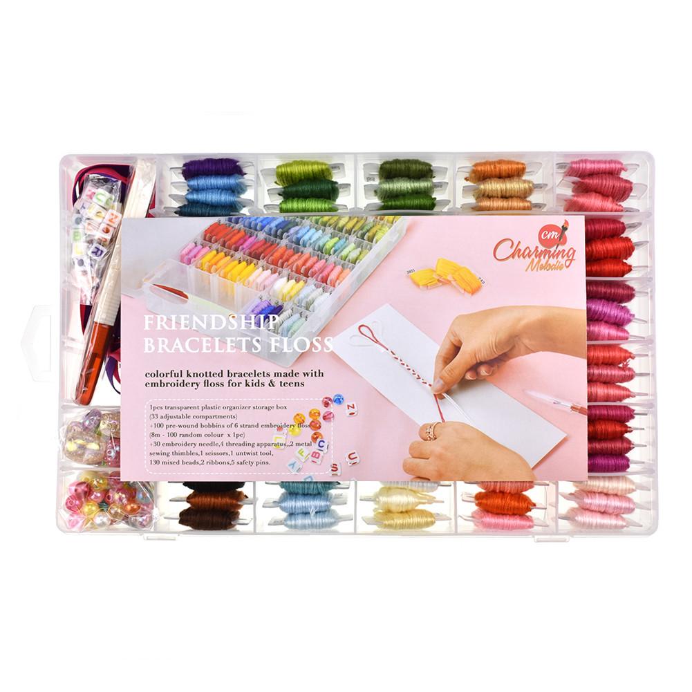 Kids Embroidery Floss Thread DIY Cross Stitch Kit Letter Beads Ribbons Friendship Bracelet String Sewing Kit