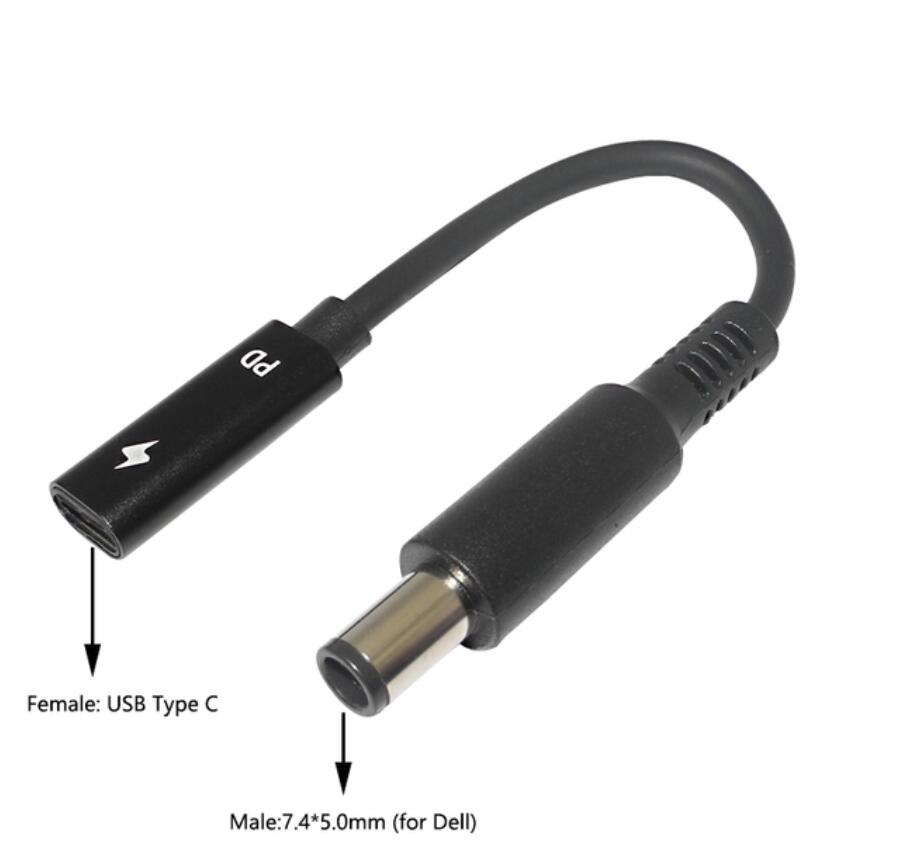 65W PD Type C USB 3.1 Power Adapter Cable Female to Power Connector Converter 4.0*1.35 5.5*2.5 4.5*3.0 4.0*1.7m: GRAY