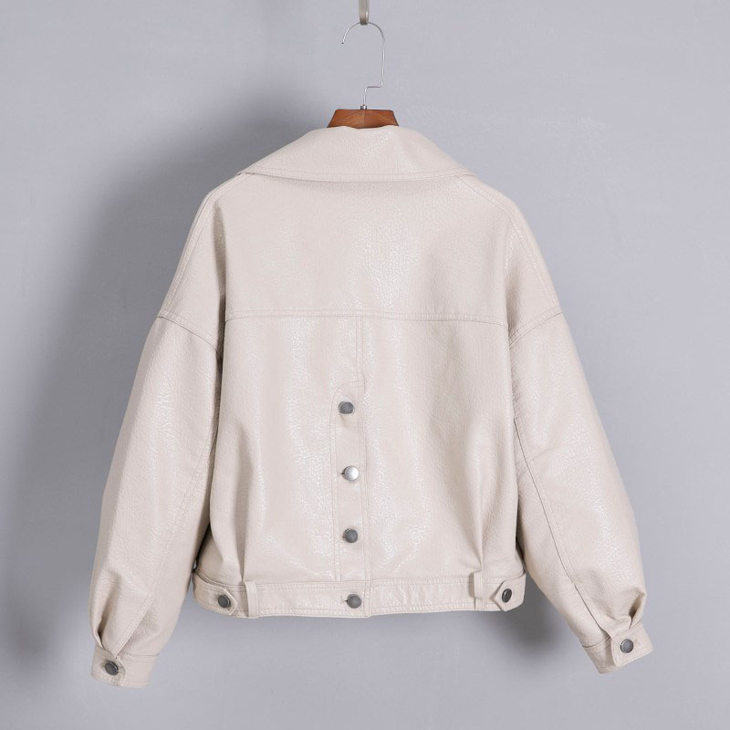 Imitatieleren jas dames omslagkraag casual pu leren jassen dames korte losse bikerjas bovenkleding