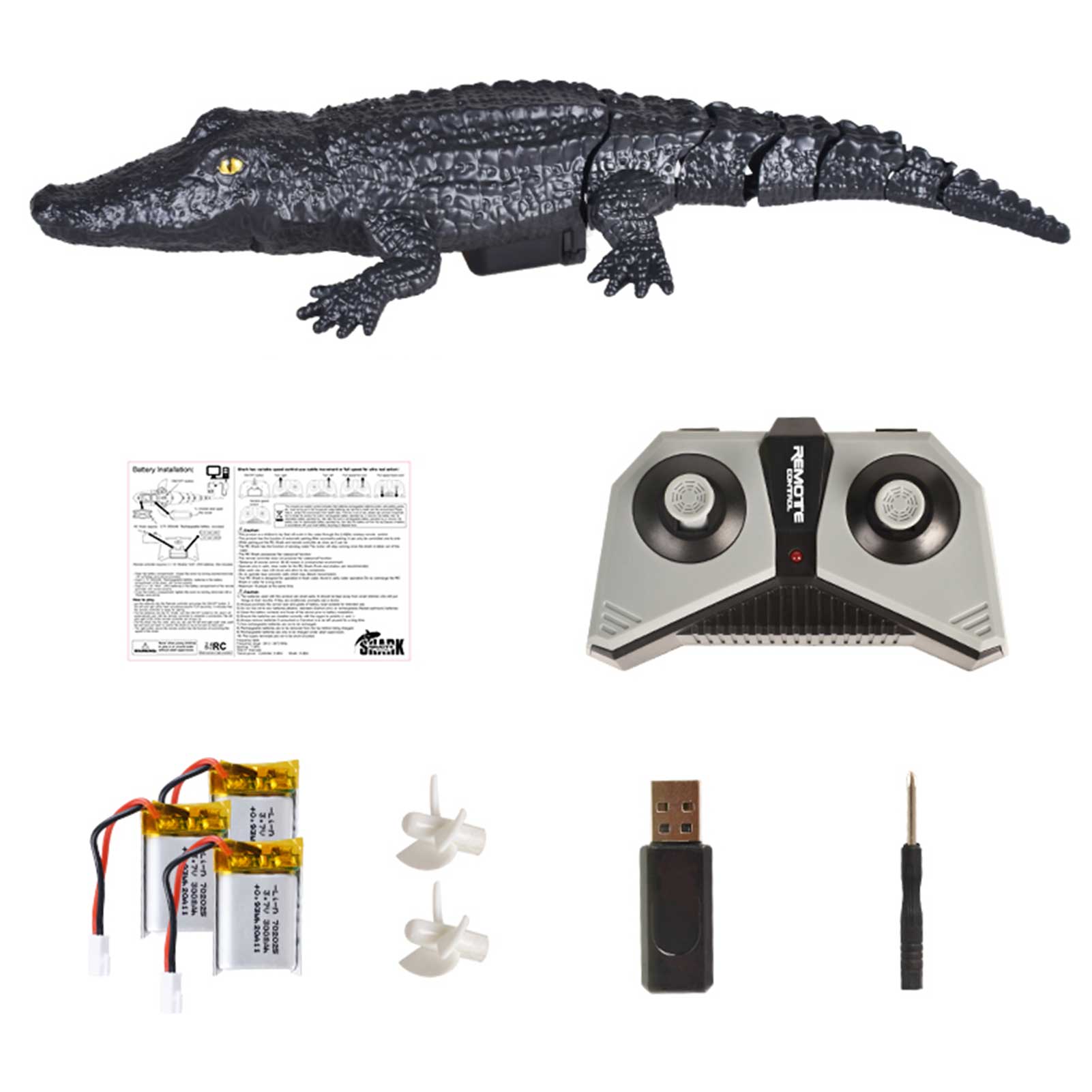 2,4G RC cocodrilo eléctrica RC barco chiste gracioso juguete de alta velocidad de Control remoto embarcaciones juguete de verano de diversión con agua: 3 Battery