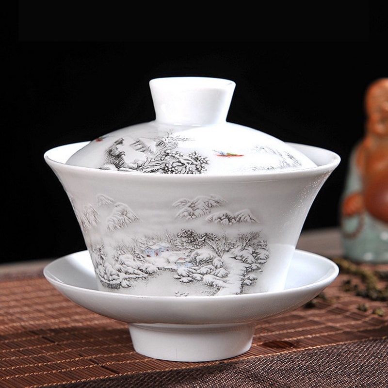 Ensemble de thé chinois Gaiwan bleu et blanc porcelaine Kung Fu ensemble de thé soupière en céramique bol à thé santé tasse à thé et soucoupe Master tasses