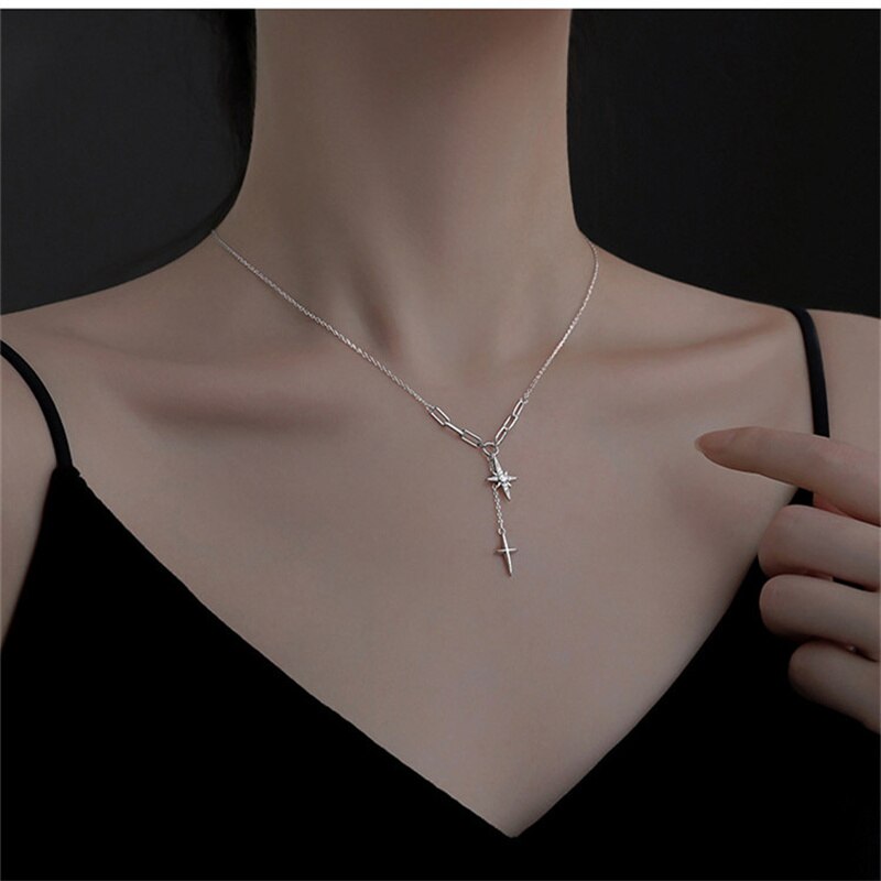 Trendy 925 Sterling Zilveren Ketting Voor Mannen Sieraden Vrouwelijke Classic Cross Hanger Kettingen Mannelijke Choker Bijou Lady Kettingen: 4