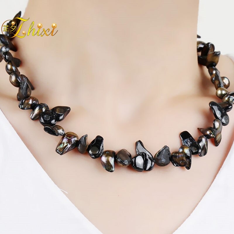 ZHIXI Pearl Jewelry Sets For Women Freshwater Baroque Pearl Choker Necklace Bracelet Black Fine Jewelry Party T235