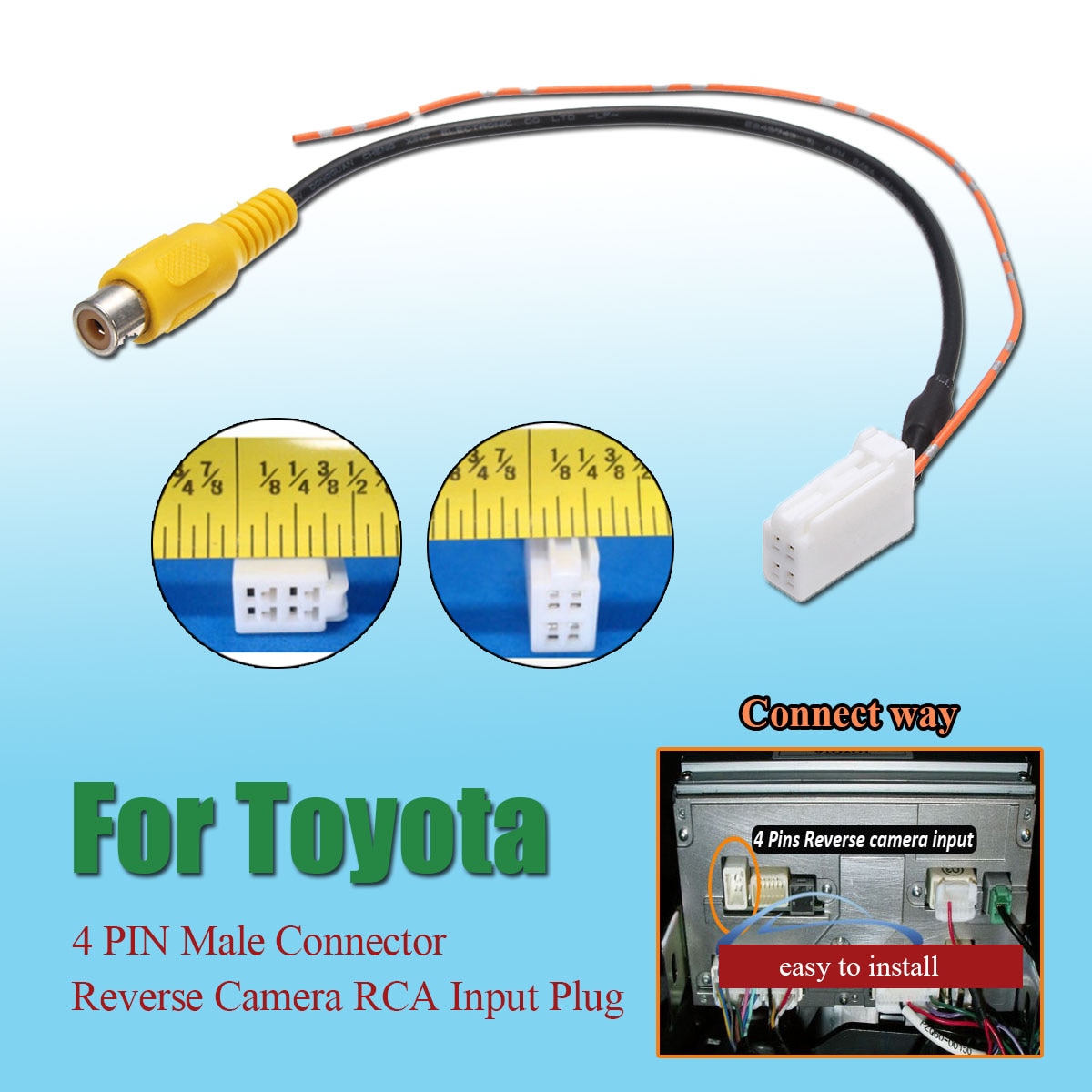 Caméra de recul RCA avec connecteur mâle, 4 broches, adaptateur de câble pour Toyota