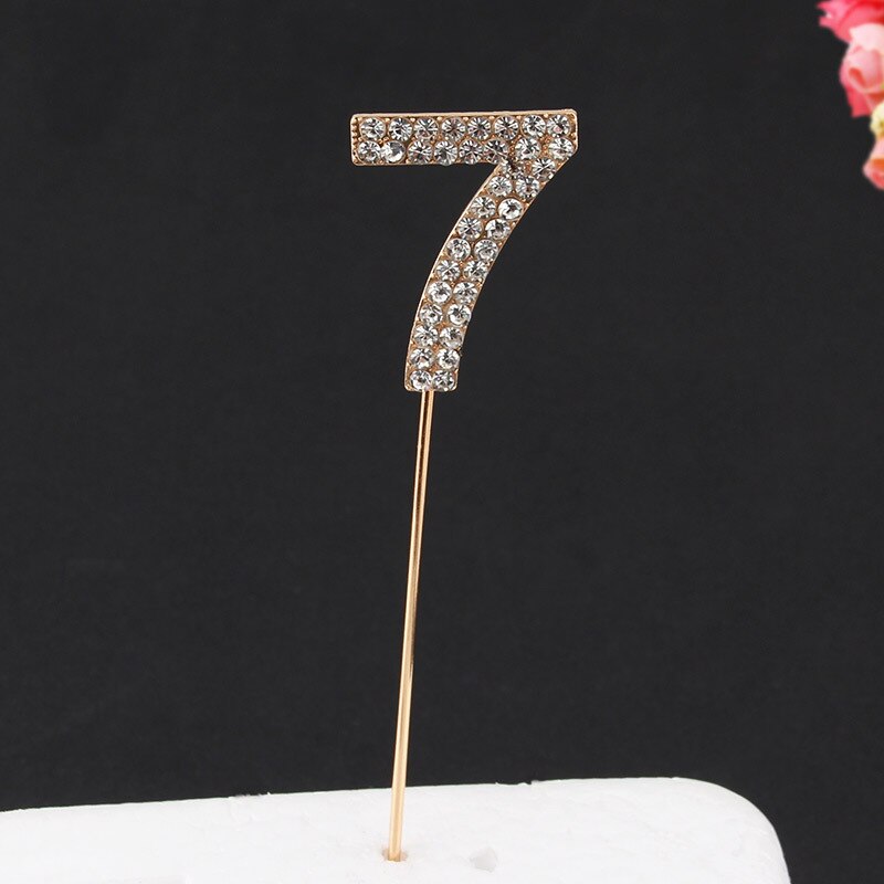 Glitter Alloy Rhinestone Number Cake Toppers Baby Shower Birthday Decoration Wedding Gold Silver Digital Cakes Dessert Decor: Gold-7