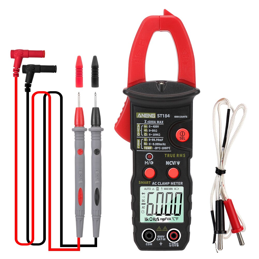 Digital Clamp Meter AC/DC Voltage Tester Ohm Hz Tester Multimeter True RMS Voltage Meter ST184 6000 Counts: ST184 red