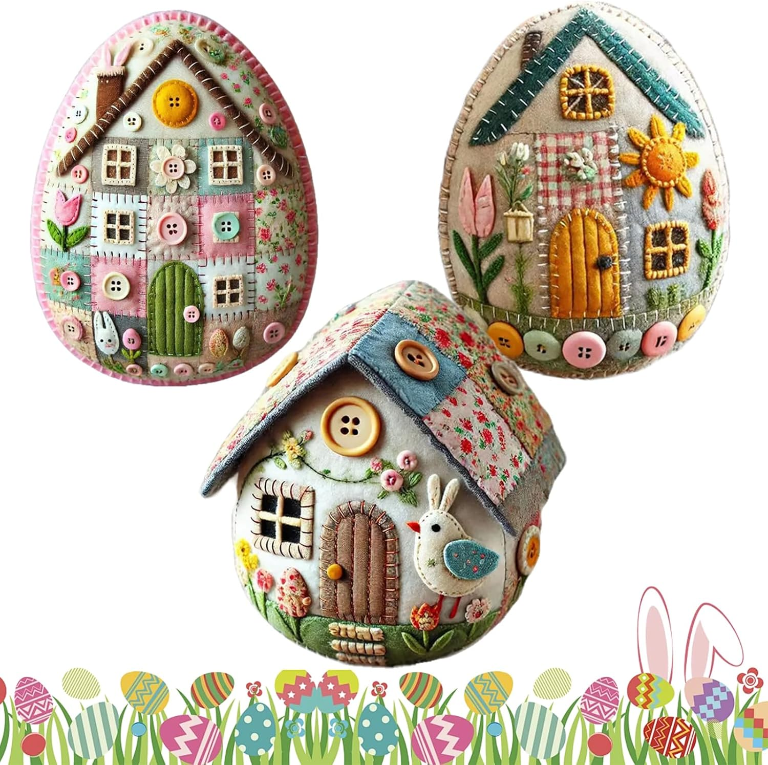 Patchwork Felt Egg House DIY Kit Patchwork Felt Egg House DIY Bunny House Craft Kit Easter Craft Decor,Handmade Cozy Egg House