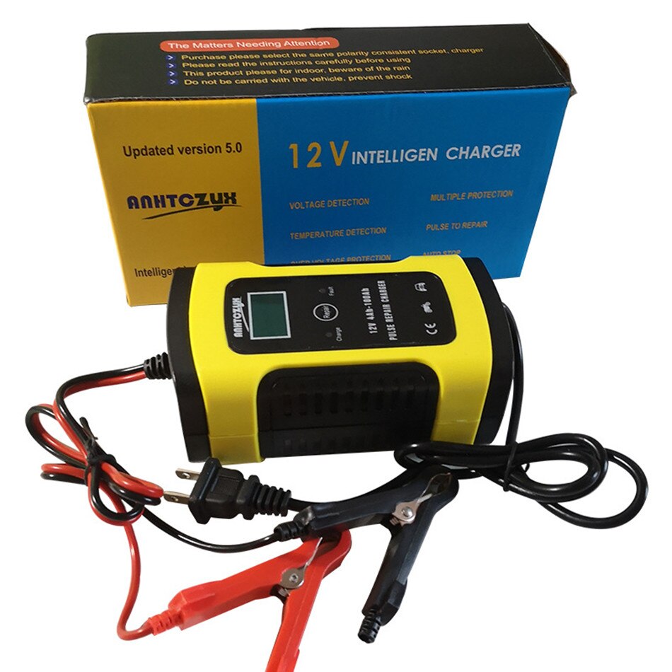 Anhtczyx-cargador de batería de coche 12V 6a para motocicleta, batería europea de plomo ácido AGM, LCD Digital