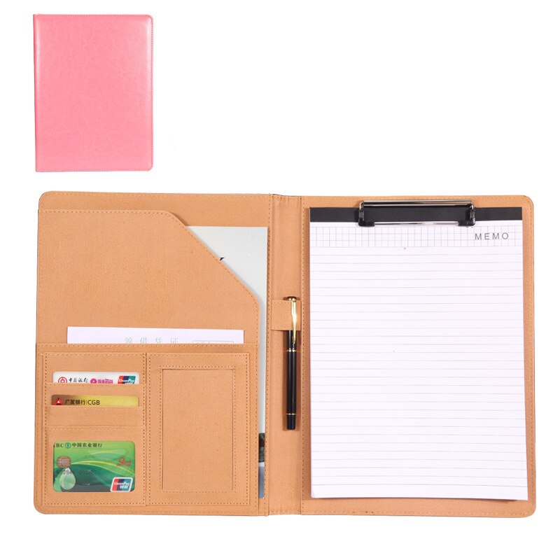 2pcs A4 PU leather folder manager folder multi-function office supplies bag: Pink