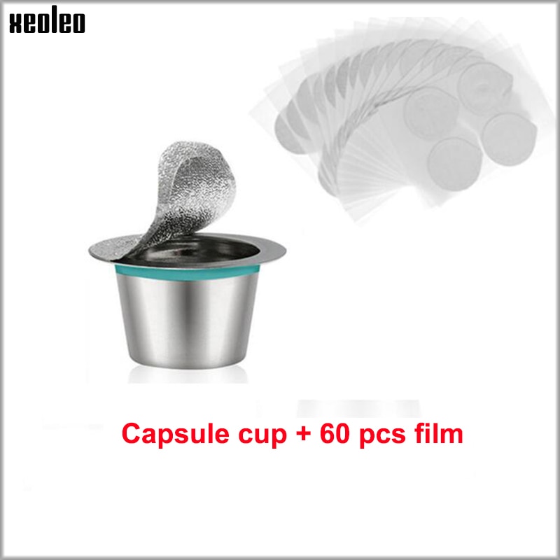 XEOLEO 1 cup 60 Stuks films Rvs Hervulbare Nespresso Capsule cup Herbruikbare Cup Filter Nespresso Machine