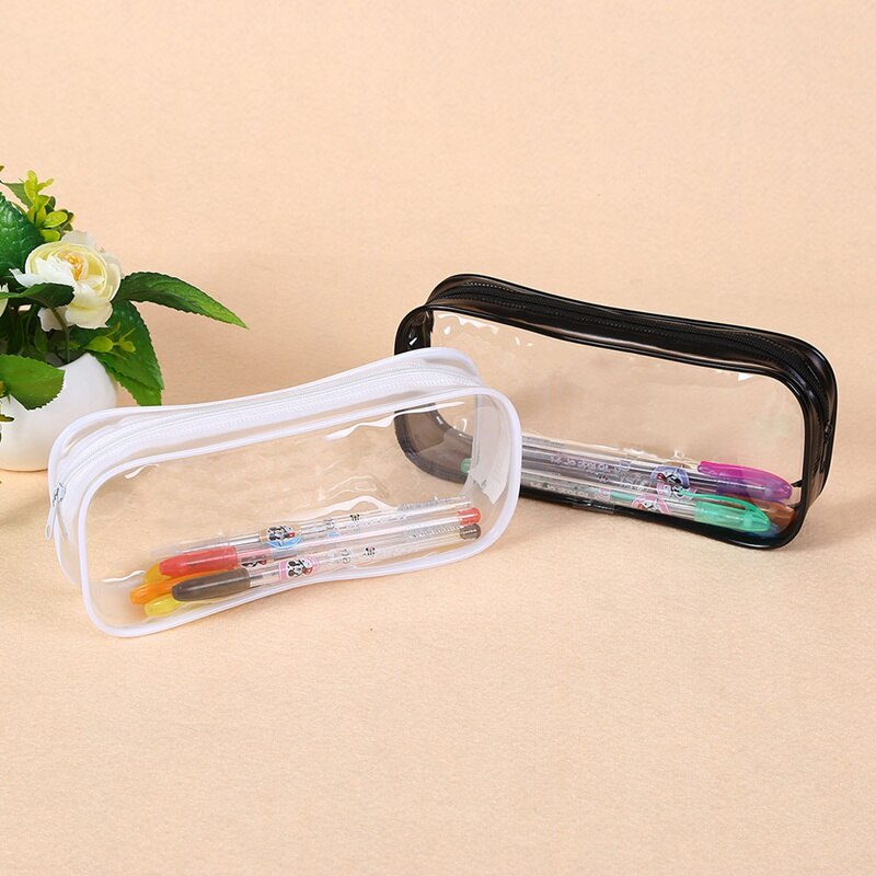 Simple Transparent PVC Waterproof Pencil Case Students Stationery Pencil Bag Pouch School Office Supplies