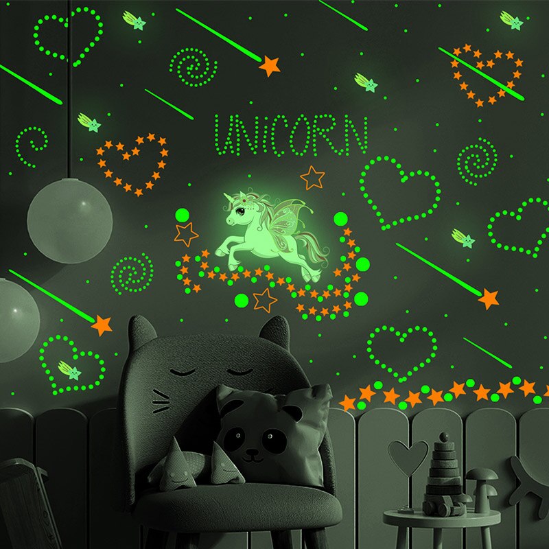 Cartoon Luminous Wall Stickers Home Decoration Wallpaper Kawaii Room Decor Posters Glow In The Dark DIY Decals For Kids Rooms