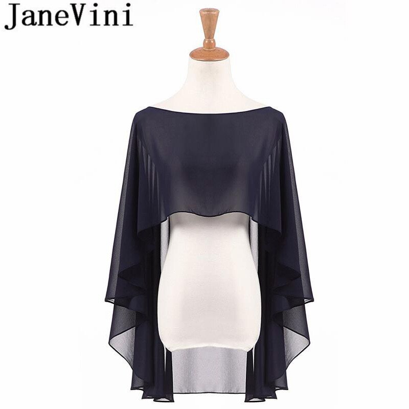 Janevini chiffon bruidscape sjaal voor trouwjurk high low lente zomer dames bolero rode cape wit marineblauwe omslagdoeken stola's