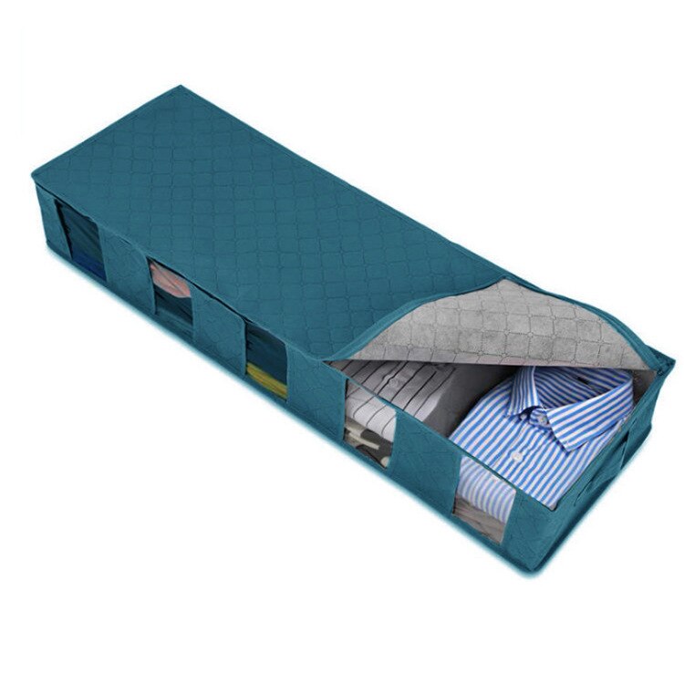 NonWoven Under Bed Storage Bag Quilt Blanket Clothes Storage Bin Box Divider Folding Closet Organizer Clothing Container Large: Blue