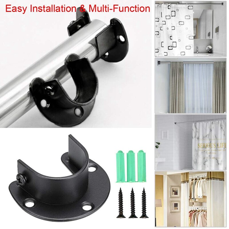 6 Pack Stainless Steel Closet Pole Sockets,Closet Rod End Supports Flange Rod Holder With Screws For Shower Curtain