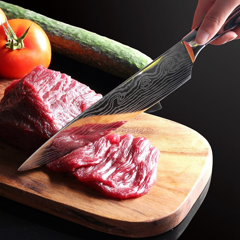 Xituo beste 2 stk kjøkkenkniver sett japansk damaskus stål mønster kokkekniv sett kløveskære santoku skjæreverktøy