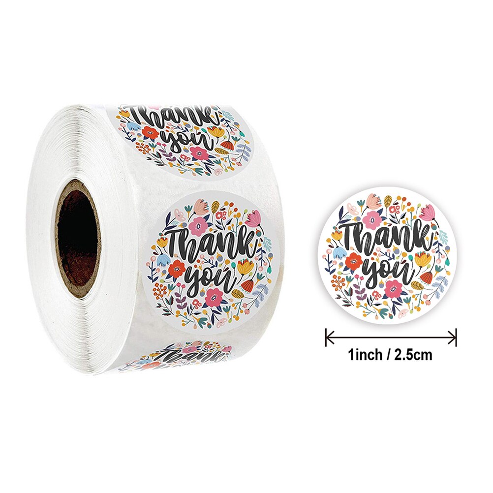 1 inch 500Pcs/Roll Round Floral Thank You Stickers Label for Wedding Favors and Party Handmade Stickers Envelope Seal: Colorful3