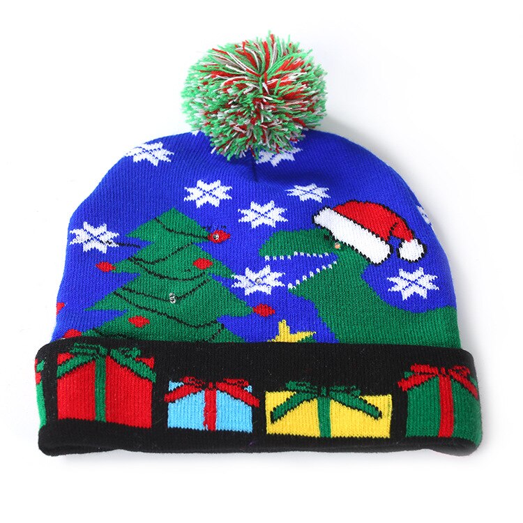 ON ! Year LED Knitted Christmas Hat Beanie Light Up Illuminate Warm Hat For Kids Adults Christmas Product: dinosaur