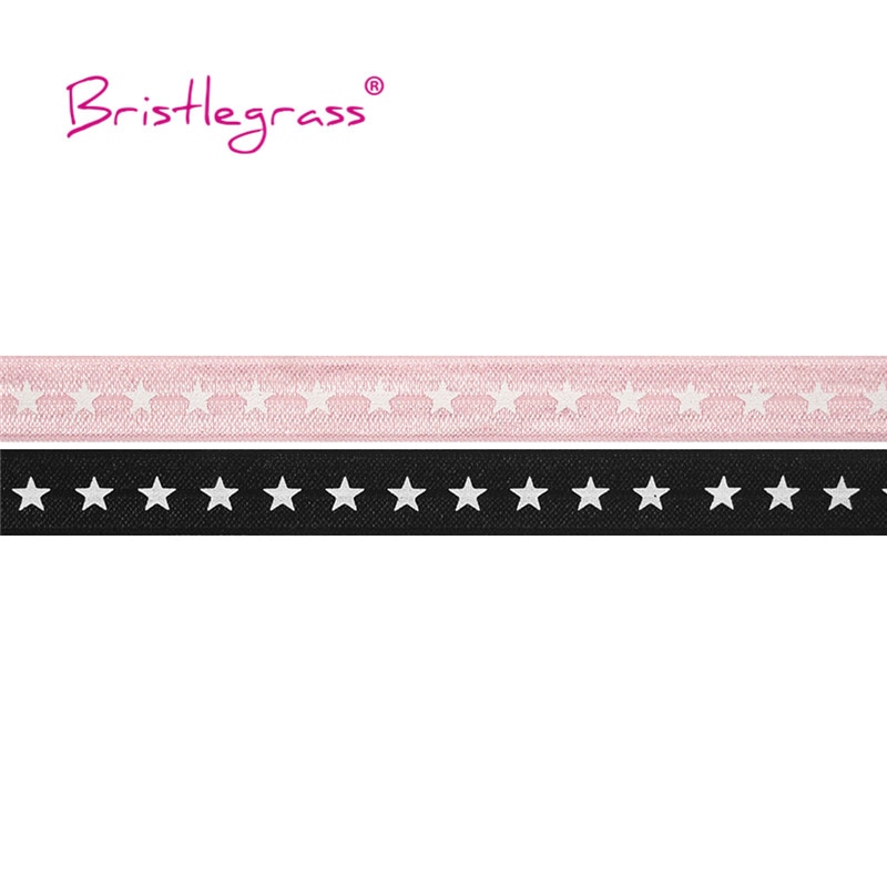 Bristlegrass 5 Yard 5/8 "15Mm Wit Star Print Vouw Over Elastische Foe Spandex Satijn Band Haar Band Hoofdband tutu Jurk Naaien Trim