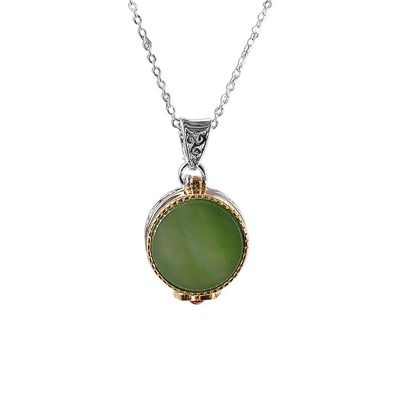 GEEZENCA S925 Silber- Jade Jasper Medaillon Ring Anhänger Jahrgang Luxus Openable Glücklich Ringe Anhänger Schmuck setzt ohne Kette