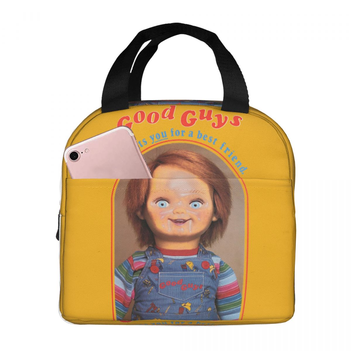 He Wants You For A Best Friend Chucky Lunch Bags Horror Portable Insulated Cooler Child's Play Thermal Picnic Work Lunch Box: Beige