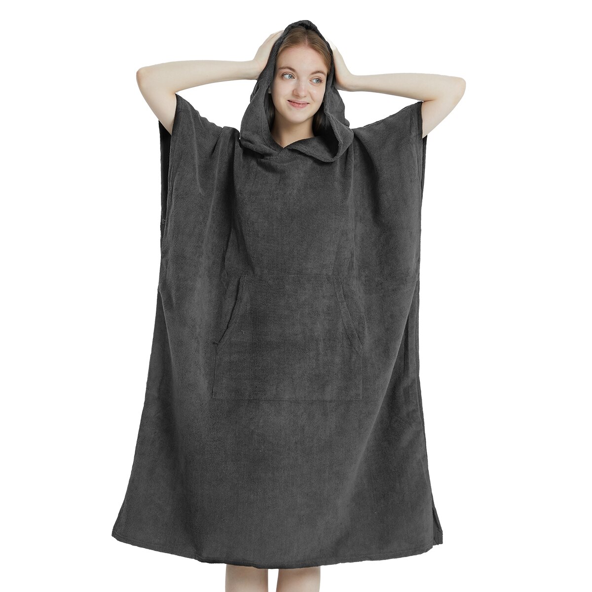 Surfen-Poncho, Handtuch-Poncho, schnell trocknendes Handtuch, Kapuzenpullover, Mikrofaser, Strandmantel, Wickelponcho, Badetuch, Strandponcho für Erwachsene: Grau