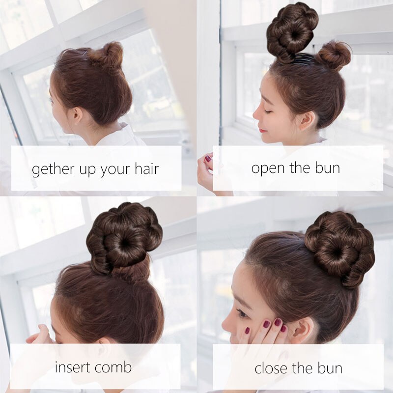 MUMUPI-postizo para mujer con forma de flor, moño para el pelo, Donut, extensiones, fibra sintética de alta temperatura