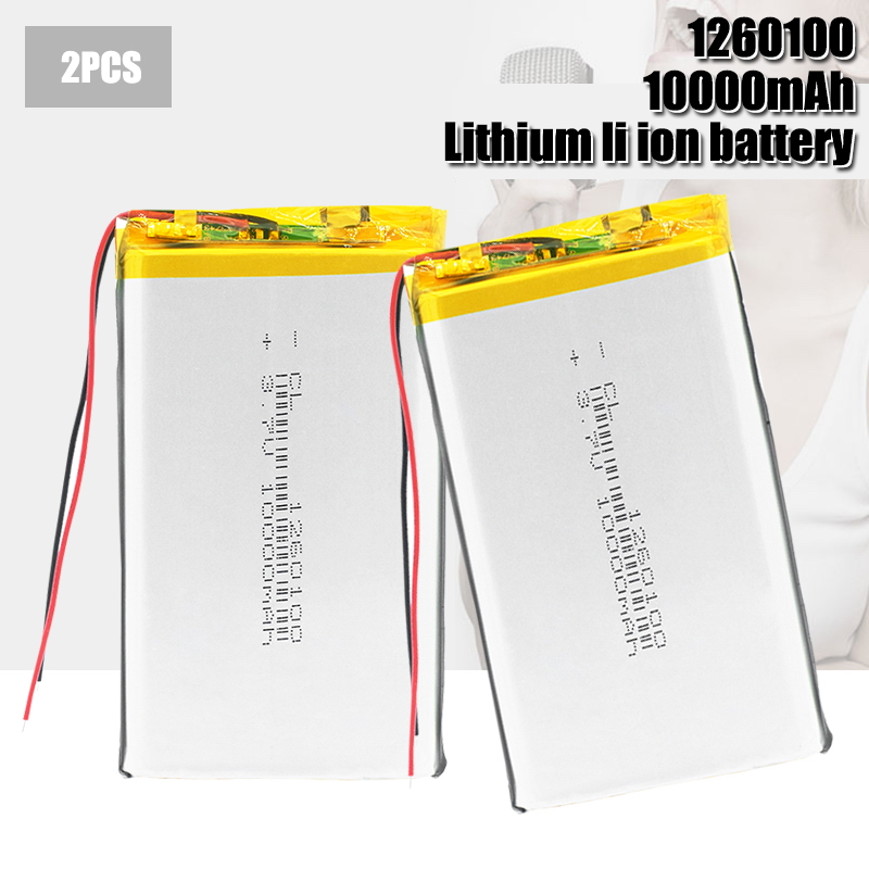 Batería Lipo recargable de 3,7 V, 10000mAh, li-po, 1260100, con PCB, batería de polímero de litio, baterías de repuesto para tableta y DVD: 2PCS