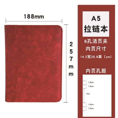 Faux Leather A5 B5 Padfolio with Calculator Zipper Binder Notebook Briefcase File Executive Folder Spiral Travel Notepad: Red