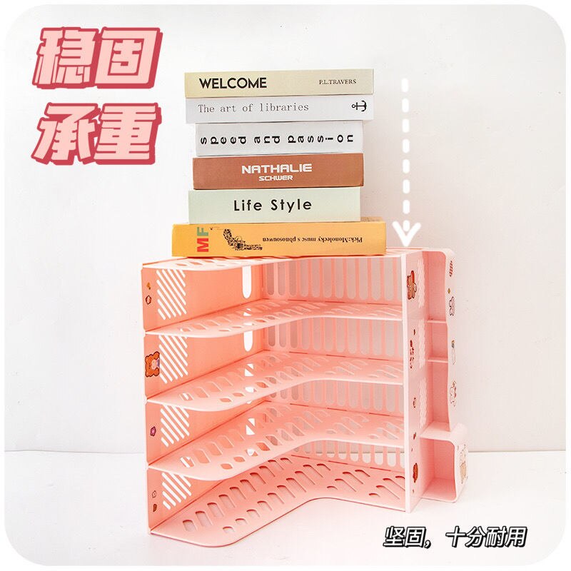 Kawaii Desk Organizer File Tray Desk Book Stand Office Desk Book Storage Box Bookends Book Shelf Stationery Organizer
