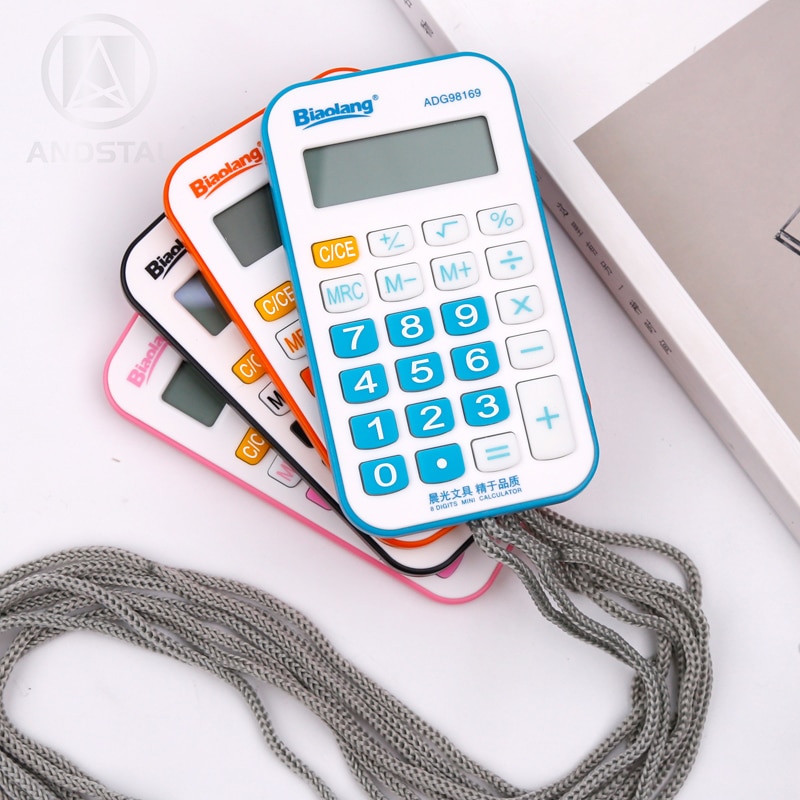 M&G Dual Power Mini Pocket Calculator Multifunction Cute Pink Solar Small Calculator Calculater School Student 8 digits Andstal