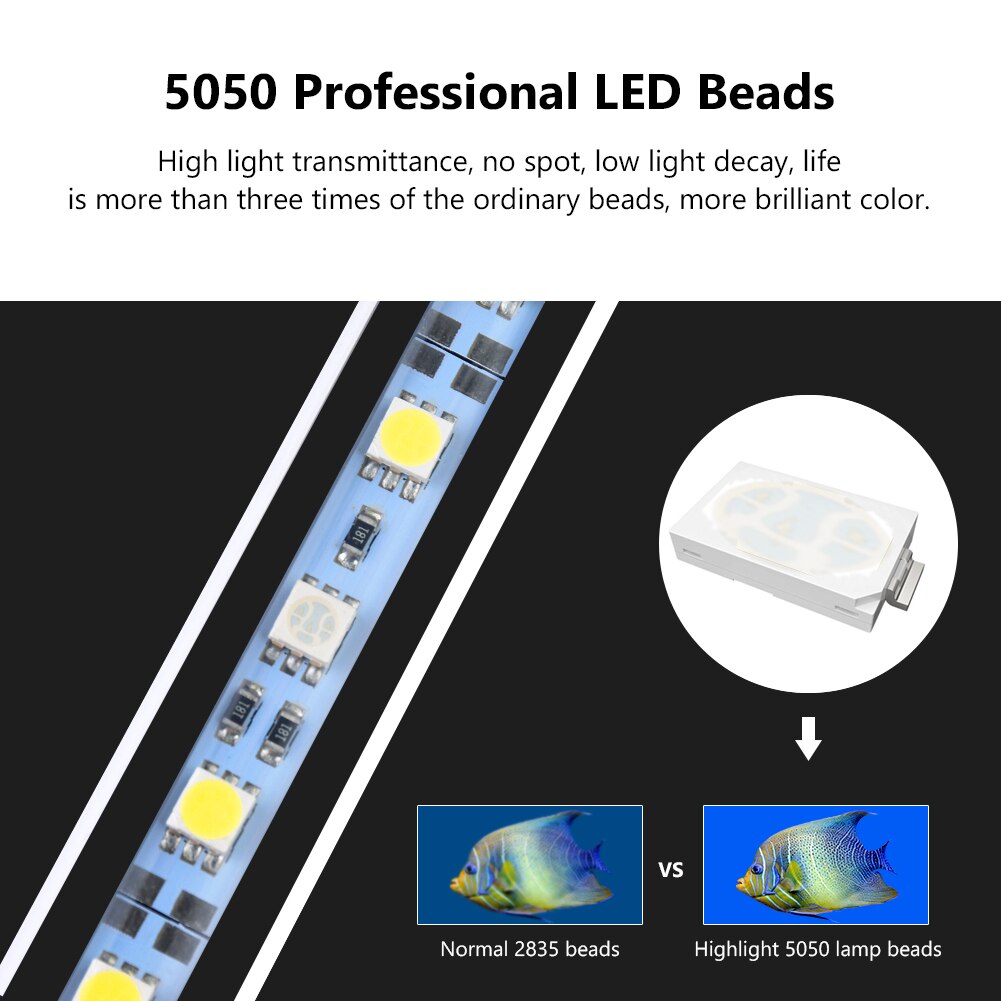 Waterproof LED Aquarium Lights Fish Tank Light Bar Blue/White 19/28/38/48CM Submersible Underwater Clip Lamp Aquatic Decor EU