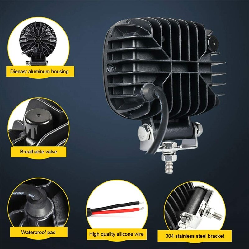 OKEEN-Luz led de trabajo con lente 6D, faro redondo de Squar de 30W y 12V para coche, 4WD, ATV, SUV, UTV, camiones, 4x4, luces de conducción todoterreno