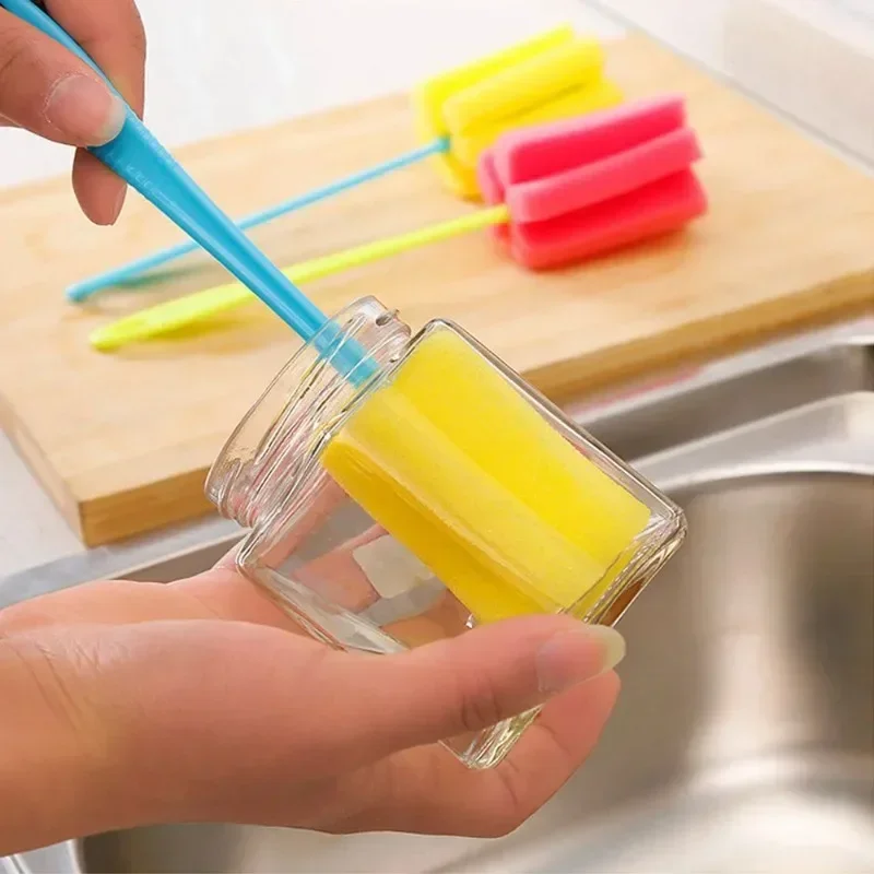 Spazzola per biberon con manico lungo Spazzola in spugna morbida Bottiglia d'acqua Tazza di vetro Strumento per la pulizia del lavaggio Strumento per la pulizia della cucina Strumento speciale