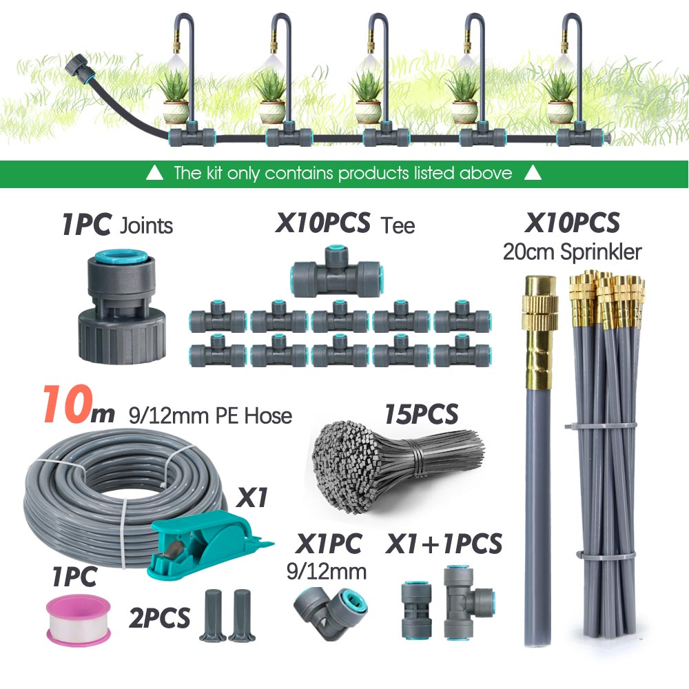 3/8" 9/12mm Garden Auto Watering System 20cm Free Bend Adjustable Sprayer Nozzle Misting Cooling Plants Irrigation Sprinkler Kit: Burgundy