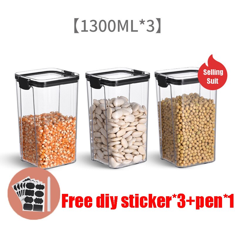 460-1800ml set stackable kitchen sealed cans plastic food storage boxes multigrain cans dried fruit tea storage containers: 1300ml  X3