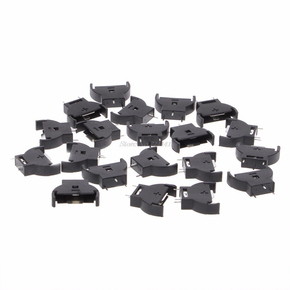 Soporte botón para batería, carcasa de plástico CR2032, pila de botón, soporte de tomas, 3V, 3 pines, color negro, 20 Uds.
