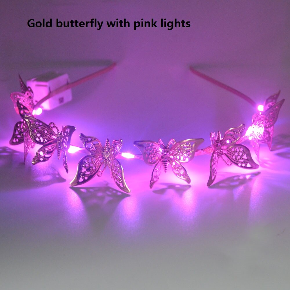 LED Light Up Blinking Butterfly Headband Hollow Metal Hairband Alloy Tiara Headpiece Hair Accessories for Women Girls Gold: 1