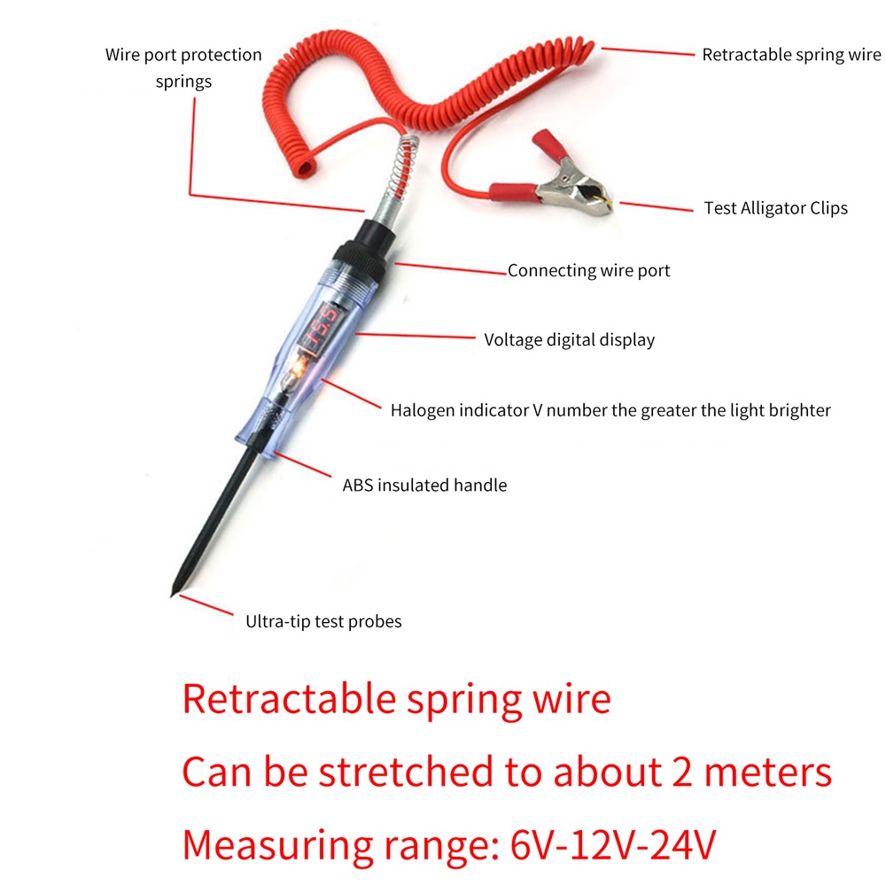 Probador de circuito eléctrico de voltaje DC 6V 12V 24V pantalla Digital pluma de sonda larga bombilla herramientas de diagnóstico de automóvil reparación de automóviles