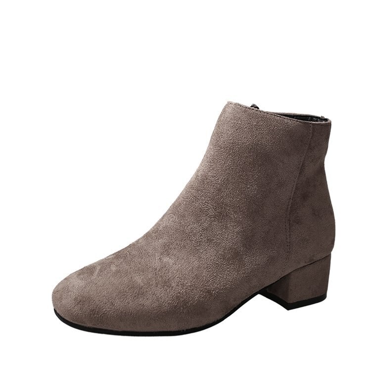 Eagsity mocka chelsea boots kvinnor ankel korta stövlar rund tå dam jobb motorcykel stövlar block häl slip on: Grå / 5.5