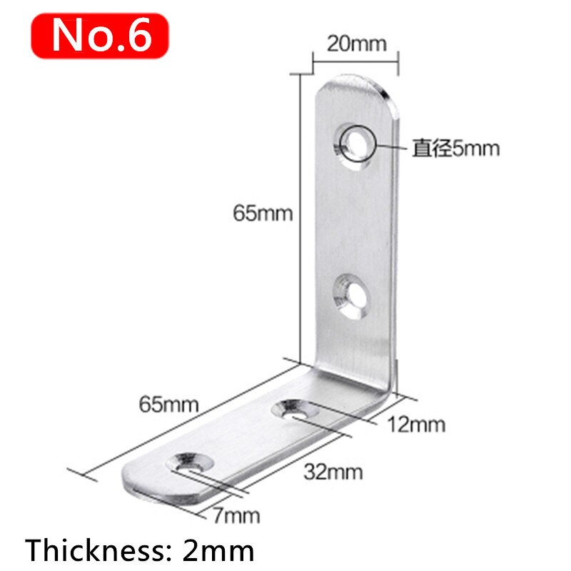 10 stk møbler vinkel jern hardware beslag syv størrelse rustfrit stål vinkel hjørne beslag fastgørelseselementer beskytter: 65 x 65 x 20mm