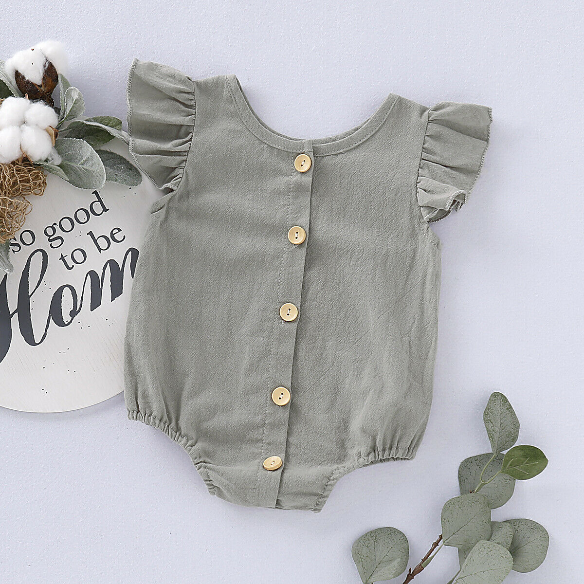 Infants Baby Girls Boys Cute Bodysuits Pure Color Ruffles Short Sleeve Jumpsuit Clothes One Piece 5 Colors